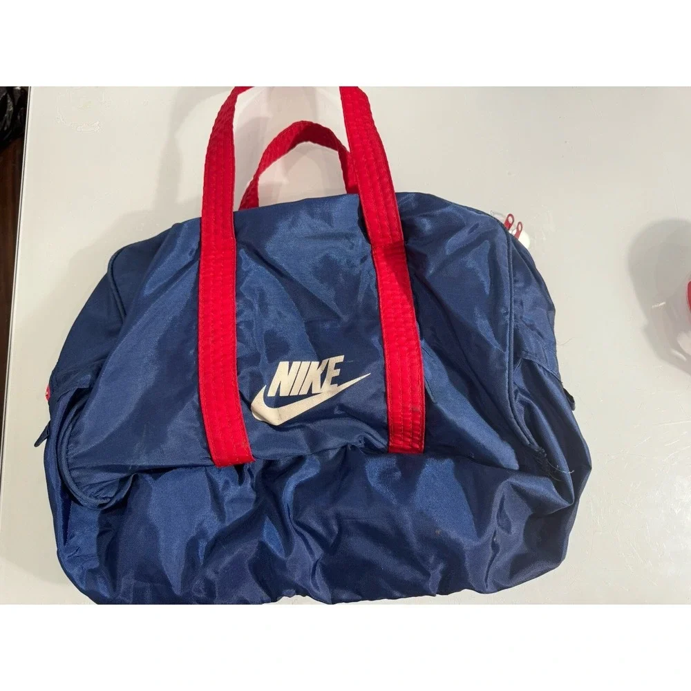 Vintage 1970s NIKE Blue Red Duffle Gym Bag Taiwan Made YKK Zippers - RARE BAG